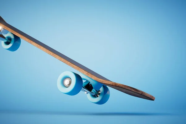 Skateboard Isolato Sfondo Blu Copia Incolla Copia Spazio Rendering — Foto Stock