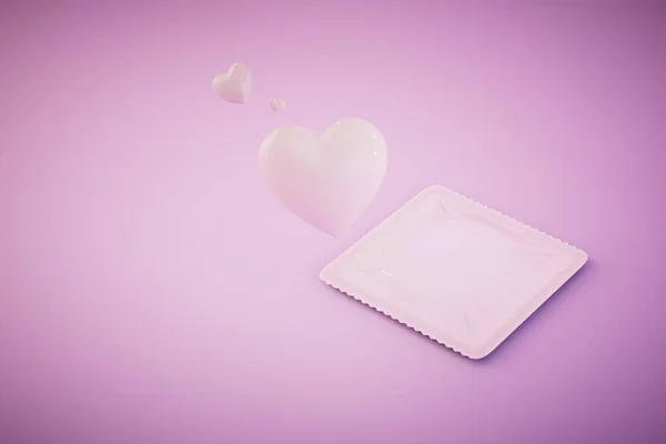 Sevişirken Korunma Kapalı Bir Prezervatif Pastel Arka Planda Bir Kalp — Stok fotoğraf