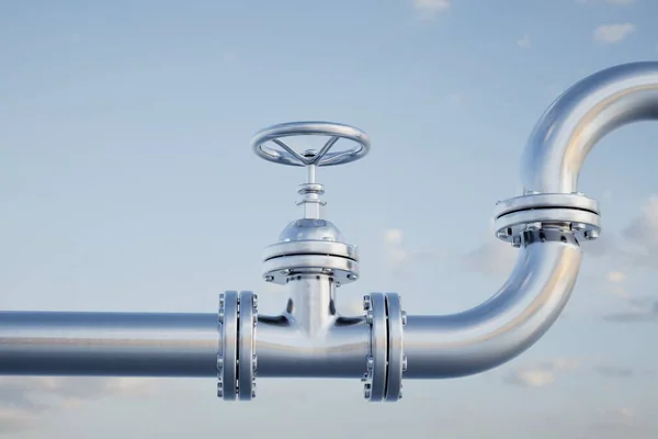 gas transmission routes. gas pipe with a valve on a pastel background. 3D render.