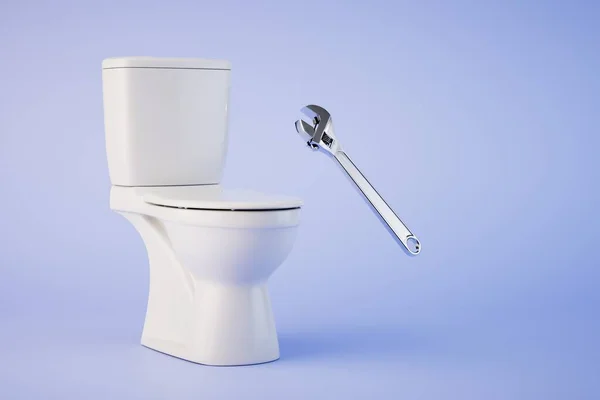 Tuvalet Tamiri Kavramı Tuvalet Ayarlanabilir Anahtar Mavi Arka Planda Boyutlu — Stok fotoğraf