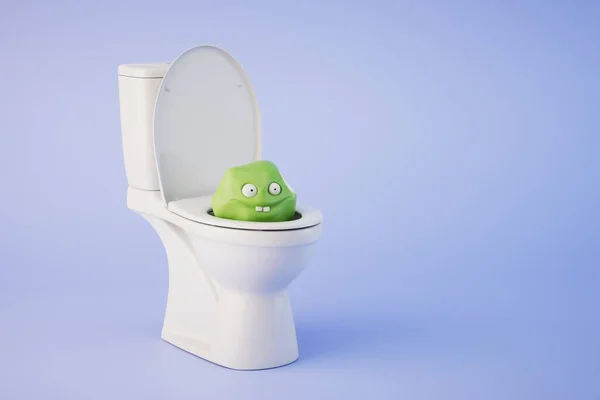 Tuvaletteki Mikroplar Tuvaletteki Yeşil Mikrop Mavi Arka Planda Kapağı Açık — Stok fotoğraf