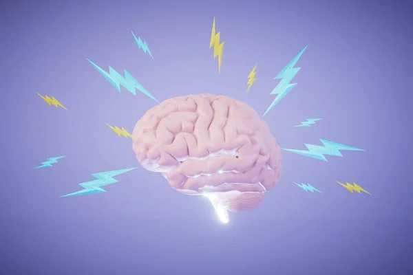 Мозг Отвечает Генерирование Идей Освещенный Мозг Вокруг Которого Сверкают Молнии — стоковое фото
