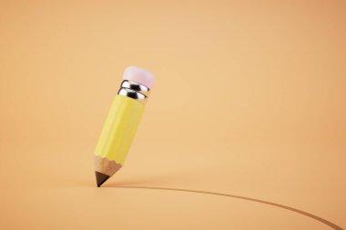Kurşun kalemle çizim konsepti. Pastel arka planda basit bir kalemle çizilmiş bir çizgi. 3 Boyutlu Hazırlama.