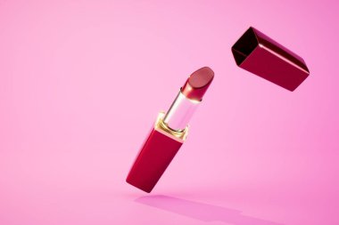 Pembe arka planda açık kırmızı ruj. 3 Boyutlu Hazırlama.
