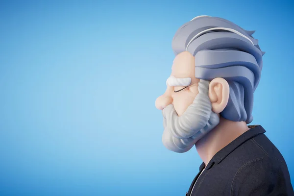 an old man with a grown beard on a blue background. copy paste, copy space. 3D render.