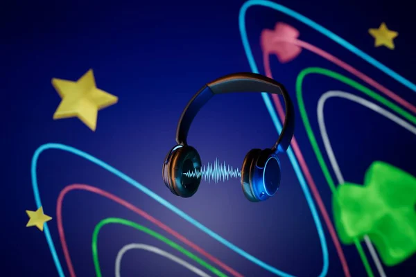 Escuchar Música Los Auriculares Auriculares Una Pista Música Fondo Abstracto —  Fotos de Stock
