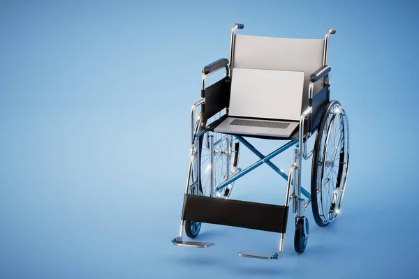 Fernarbeit Für Menschen Mit Behinderungen Rollstuhl Mit Laptop Renderer — Stockfoto