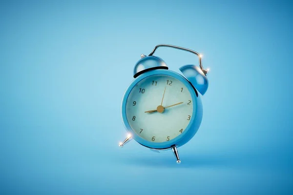 Reloj Despertador Azul Aislado Sobre Fondo Azul Renderizar — Foto de Stock