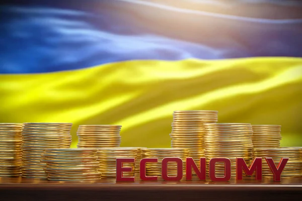 Економічна Ситуація Україні Монети Економіка Напису Тлі Прапора України Render — стокове фото