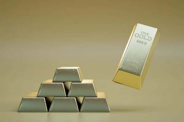 Altın arkaplanda izole edilmiş altın külçeler. 3d hazırlayıcı.