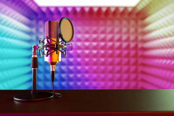 Micrófono Profesional Para Grabar Música Estudio Sobre Fondo Multicolor Renderizado —  Fotos de Stock