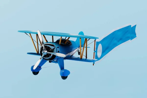 Aviões Hélice Com Longo Banner Publicitário Azul Feito Tecido Renderização — Fotografia de Stock