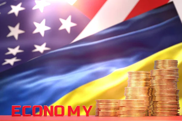 Економічна Допомога Україні Монети Тлі Прапорів Америки України Render — стокове фото
