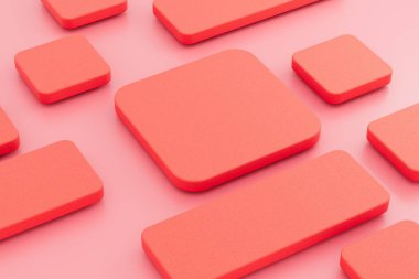 Geometrik küplerin dizaynı kırmızı arka plan. 3d hazırlayıcı.