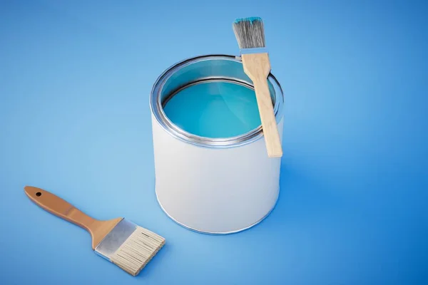 Can Blue Paint Brushes Blue Background Render — Stock Photo, Image