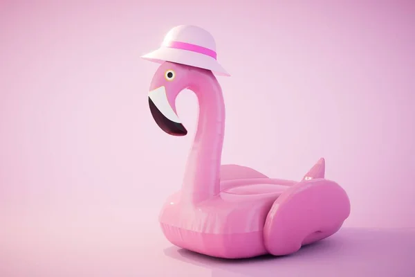 Roze Flamingo Opblaasbare Ring Pastelachtergrond Renderen — Stockfoto