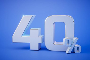 Mavi arkaplandaki yazının% 40 'ı. 3 Boyutlu Hazırlama.