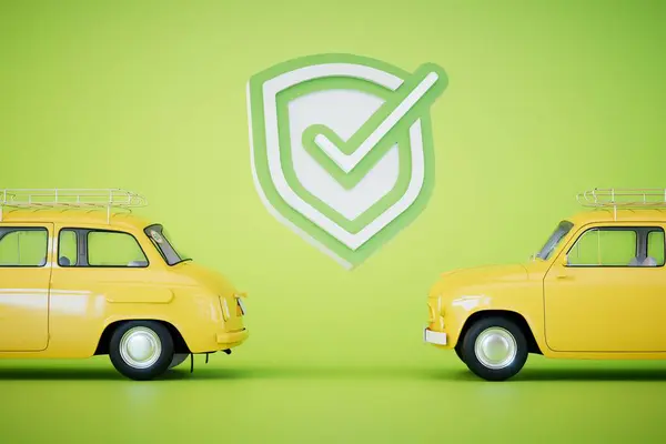 Het Concept Van Autoverzekering Machines Bescherming Pictogram Een Groene Achtergrond — Stockfoto