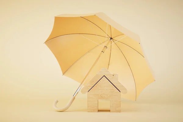 家庭保険の概念 家のアイコンとその上にある傘がパステルカラーの背景になっています 3Dレンダリング ストック画像