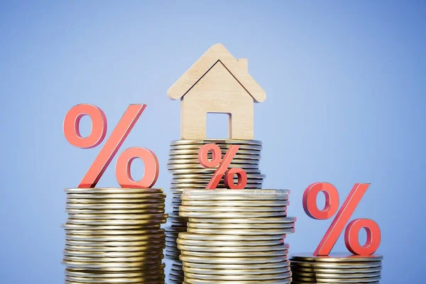 Zinsen Auf Den Kauf Von Wohnungen Haus Prozentsymbole Und Stapel Stockbild