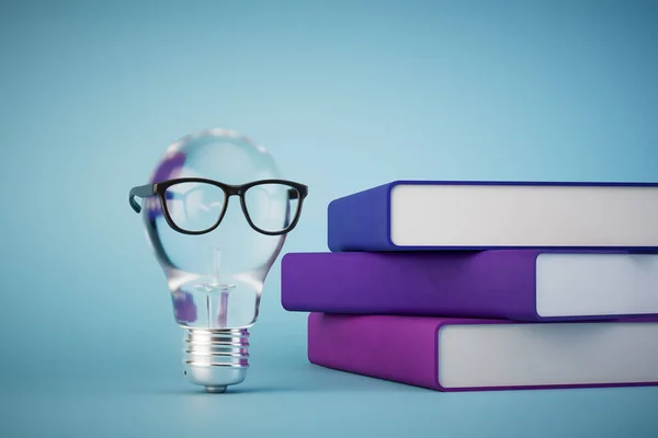 Gerando Ideias Depois Ler Livro Livro Uma Lâmpada Com Óculos Fotografias De Stock Royalty-Free