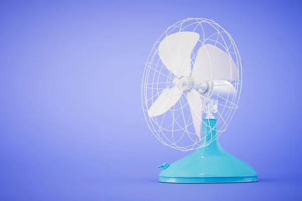 stock image The concept of dealing with the summer heat. A fan on a blue background. 3D render.