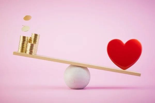 Heart and money on balance scale. 3d render.