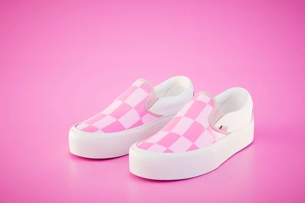 Women Checkered Slipons Pink Background Render — Stock Photo, Image