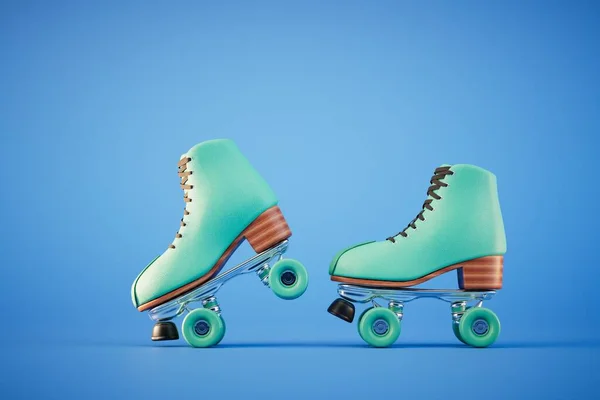 ブルーを基調とした明るいスタイリッシュなローラースケートのペア 3Dレンダリング ロイヤリティフリーのストック写真