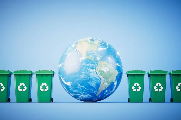 Mantener Situación Ecológica Planeta Bote Basura Con Iconos Reciclaje Planeta —  Fotos de Stock
