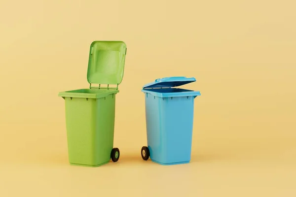 黄色の背景に隔離されたプラスチックごみ容器 3Dレンダリング — ストック写真