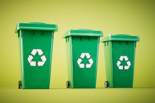 Έννοια Της Ανακύκλωσης Αποβλήτων Ένα Σκουπιδοτενεκέ Εικόνες Ανακύκλωσης Πράσινο Φόντο Φωτογραφία Αρχείου