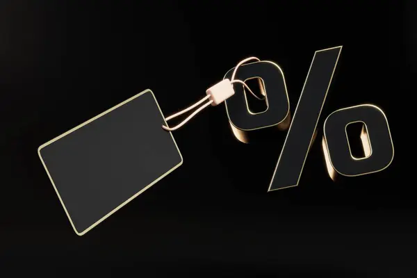 price tag for cope space and percent icon on a black background. big sale concept. 3d render. illustration.