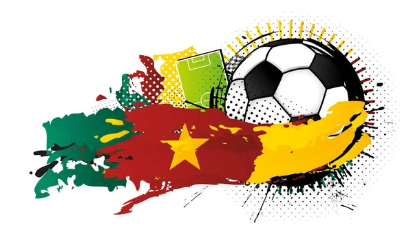 Black White Soccer Ball Surrounded Green Red Yellow Spots Forming — Stock Vector