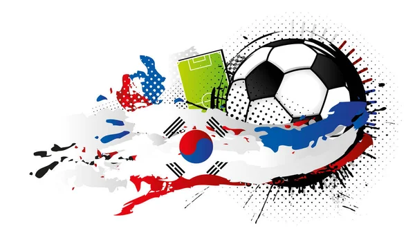 Black White Soccer Ball Surrounded Red Blue White Spots Forming — Stock Vector