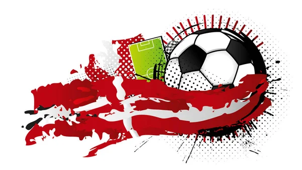 하얀색 축구공 흰색으로 뒤쪽에 경기장 덴마크의 국기를 형성하고 Vector Image — 스톡 벡터