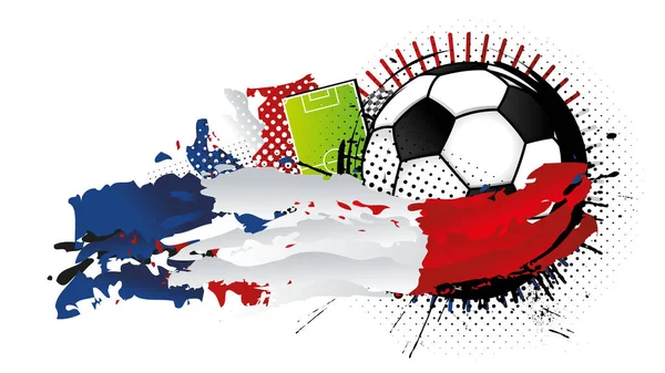 Ballon Football Noir Blanc Entouré Taches Bleues Blanches Rouges Formant — Image vectorielle