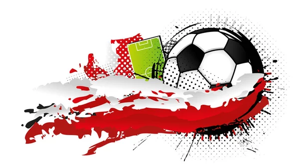 黑白球被红白相间的斑点环绕 形成波兰国旗 后方是足球场 矢量图像 — 图库矢量图片