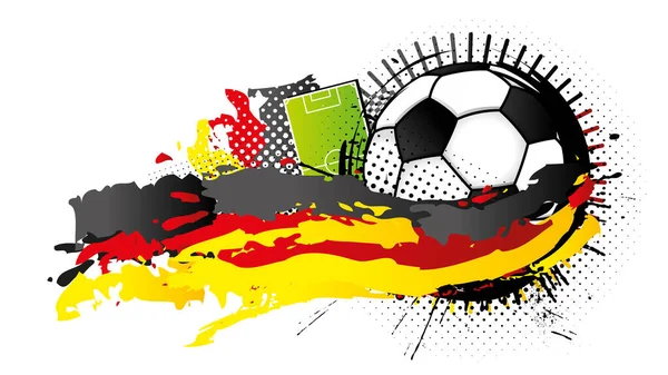 Black White Soccer Ball Surrounded Black Red Yellow Spots Forming — Stock Vector