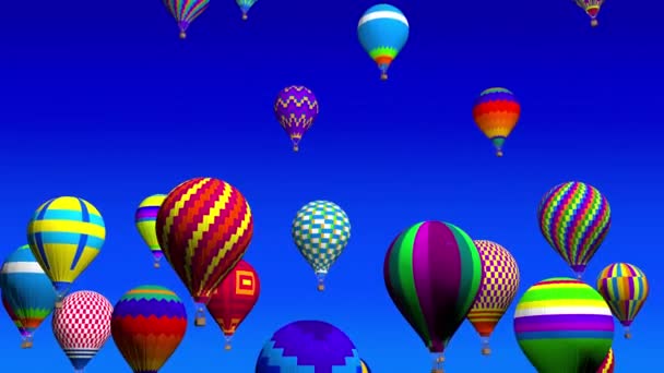 Front View Group Hot Air Balloons Vivid Colors Geometric Designs — Vídeo de stock