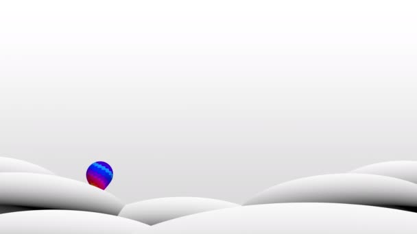 白い幾何学的な山々の前後に飛んで鮮やかな色と幾何学的なデザインの熱気球 ループシーケンス 3Dアニメーション — ストック動画