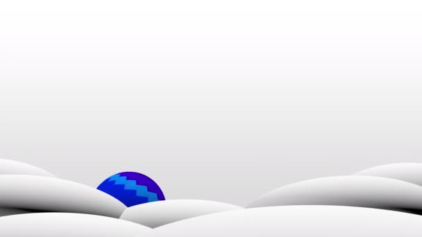 白い幾何学的な山々の後ろの底から飛んで鮮やかな色と幾何学的なデザインの熱気球 ループシーケンス 3Dアニメーション — ストック動画