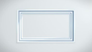 3 concentric frames on the white wall with blue shadow light effect. The white frames comes out of the wall and disappears again. Background for business. Loop sequence. 3D animation