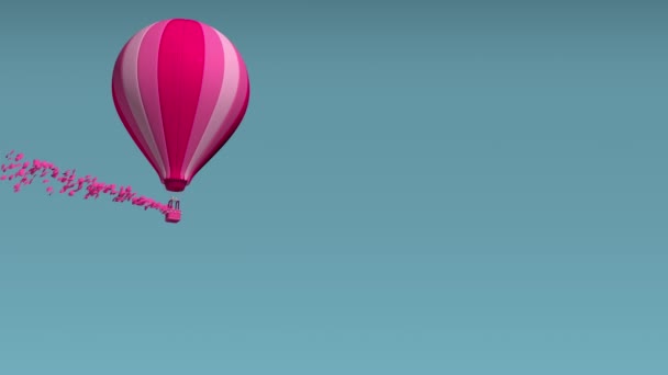 Pembe Beyaz Sıcak Hava Balonu Soldan Sağa Uçuyor Pembe Kağıt — Stok video