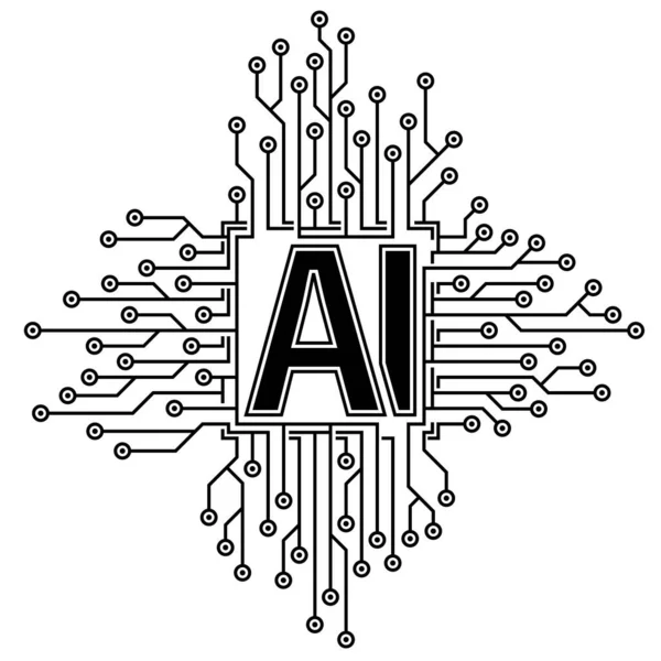 要旨中央に文字Aiを搭載した黒の回路基板を持つマイクロチップアイコン — ストックベクタ
