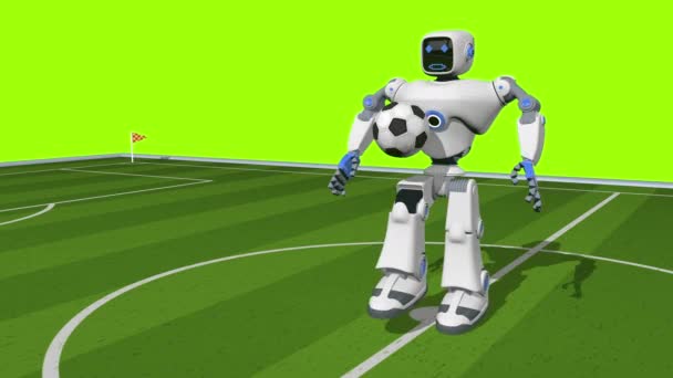 Vista Frontale Del Robot Bianco Blu Forma Uomo Che Gioca — Video Stock