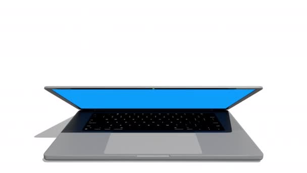 Wprowadzanie Wideo Aluminiowym Laptopem Widzianym Przodu Białej Powierzchni Otwiera Się — Wideo stockowe