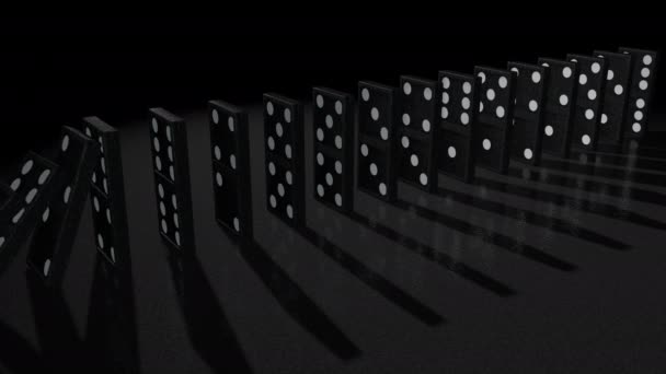 Efekt Domina Czarno Białe Domino Spadające Ciemną Powierzchnię Animacja — Wideo stockowe