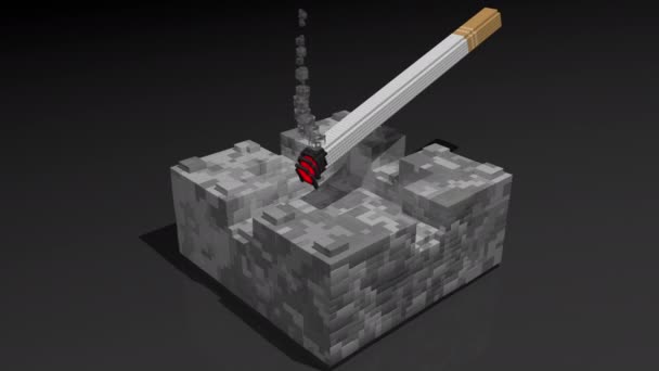 Cigarette Burning Ashtray Dark Surface Pixel Style Animation — Stock Video
