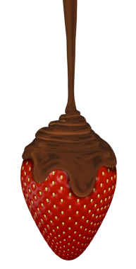 Çileğin üzerine dökülen çikolatalı kremanın şeffaf arka planda ön görüntüsü. 3D Illustration. 3B Görüntü